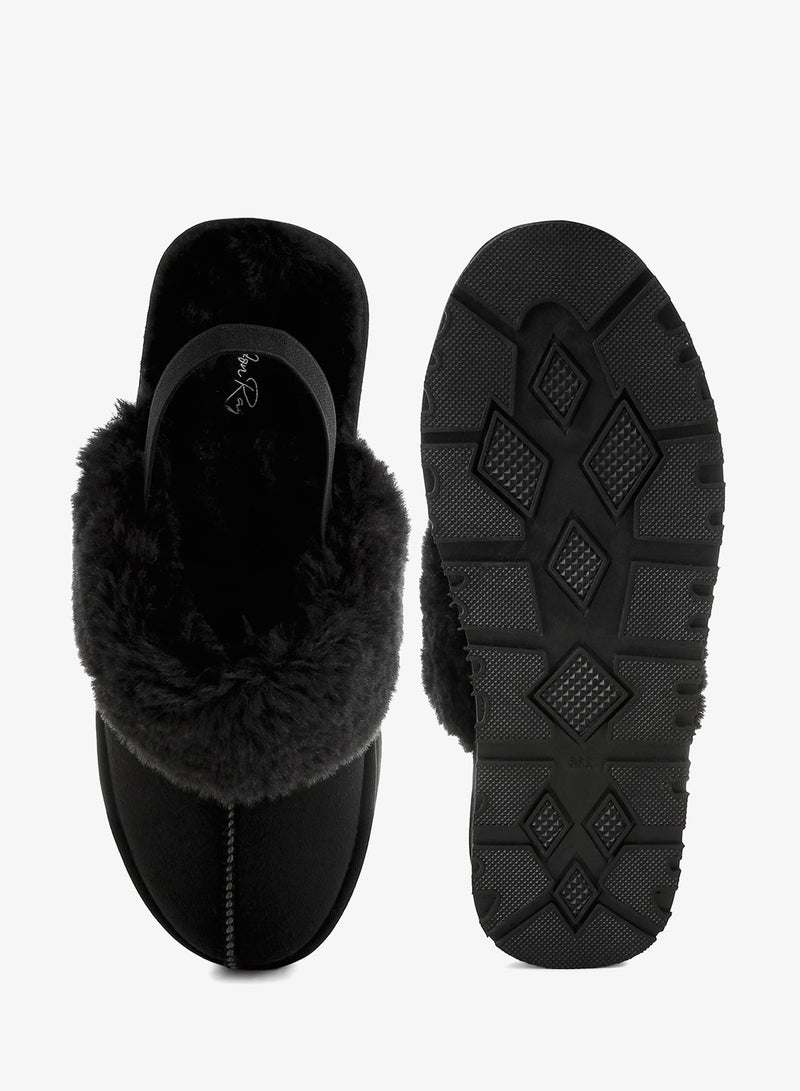 London Rag Faux Fur Trim Platform Classic Slingback in Black - Image 4