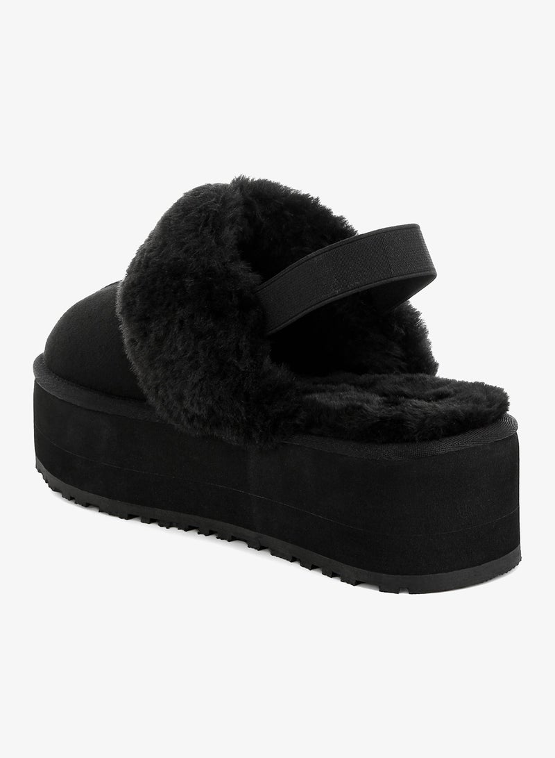 London Rag Faux Fur Trim Platform Classic Slingback in Black - Image 3