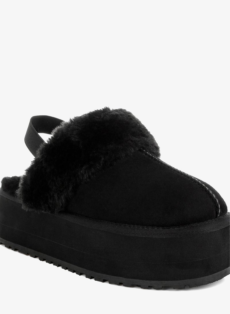 London Rag Faux Fur Trim Platform Classic Slingback in Black - Image 5