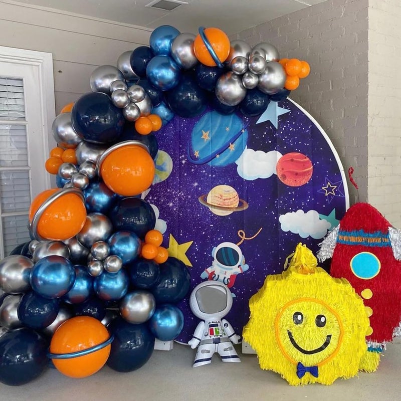 UAEYW Outer Space Birthday Party Decorations 146Pcs Astronaut Balloon Arch Garland Kit, UFO Rocket Astronaut Foil Balloons, Navy Blue Metallic Silver Blue Balloons for Kids Boys Space Theme Party Decor - Image 3