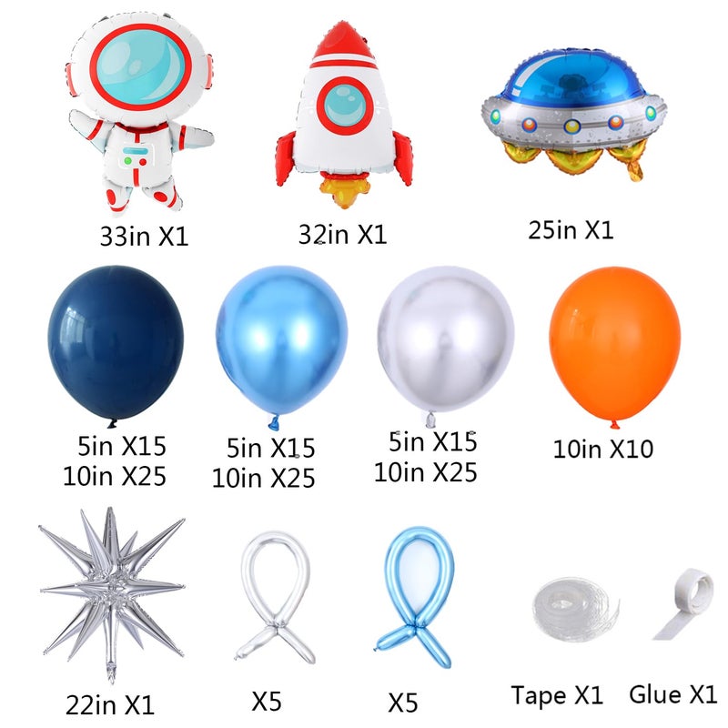 UAEYW Outer Space Birthday Party Decorations 146Pcs Astronaut Balloon Arch Garland Kit, UFO Rocket Astronaut Foil Balloons, Navy Blue Metallic Silver Blue Balloons for Kids Boys Space Theme Party Decor - Image 2
