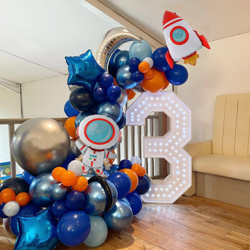 UAEYW Outer Space Birthday Party Decorations 146Pcs Astronaut Balloon Arch Garland Kit, UFO Rocket Astronaut Foil Balloons, Navy Blue Metallic Silver Blue Balloons for Kids Boys Space Theme Party Decor - Image 4
