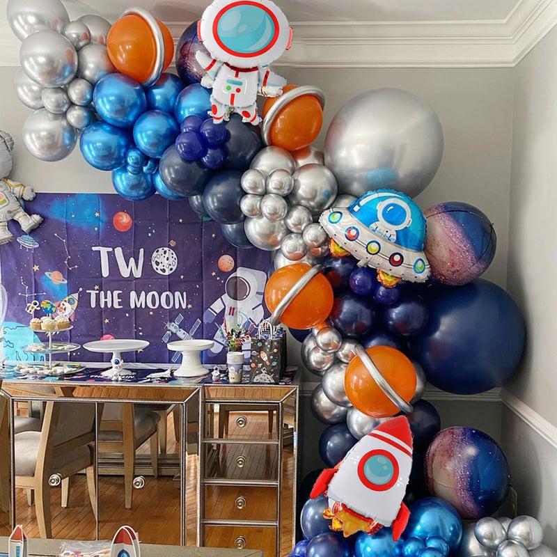 UAEYW Outer Space Birthday Party Decorations 146Pcs Astronaut Balloon Arch Garland Kit, UFO Rocket Astronaut Foil Balloons, Navy Blue Metallic Silver Blue Balloons for Kids Boys Space Theme Party Decor - Image 5