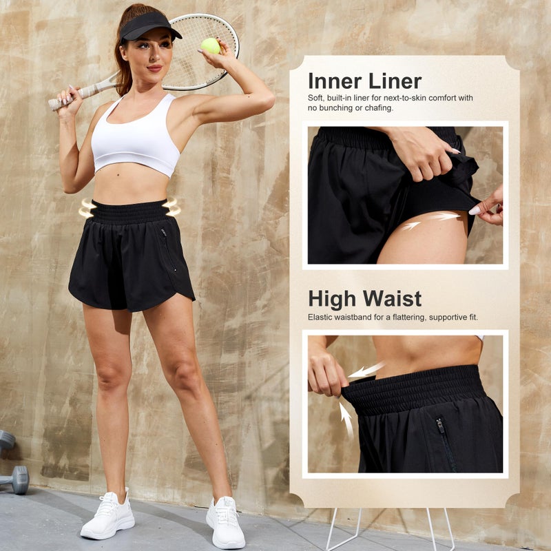 CE' CERDR Women's Athletic Workout Short High Waisted Elastic Running Shorts with Pockets for Gym Casual - Image 4