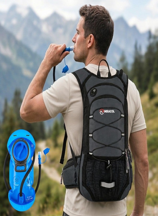 Miracol Hiking Hydration Backpack with Bladder: 2L Water Reservoir for 8H Hydration - Insulated Keep Water Cold 4 Hours - 15L Capacity & Adjustable Straps Comfortable for Day Hiking (Grey) - Image 1