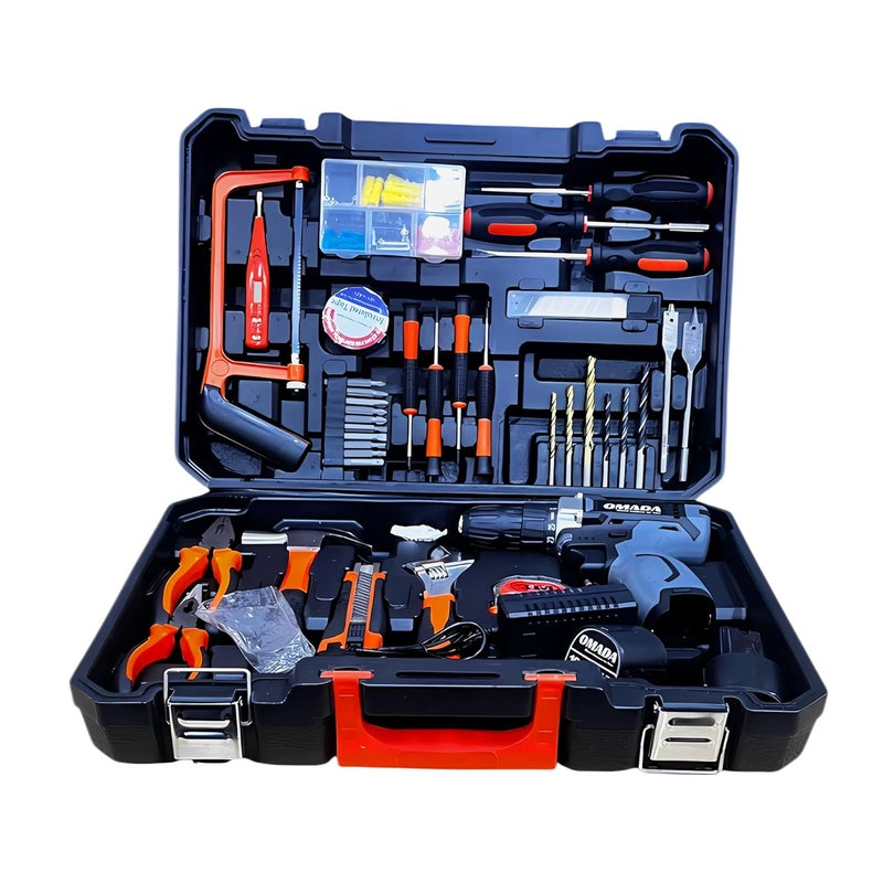 Omada Professional Tool kit with Cordless Drill, 16.8V Lithium Ion Battery, 3/8" Chuck 105Pcs Cordless Drill Household Power Tools Set with Claw Hammer Wrenches Pliers DIY Accessories - Image 2