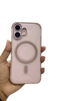 Shockproof Leather Phone Case with Wireless Charger Magsafe Case for iPhone 16  pink/Clear