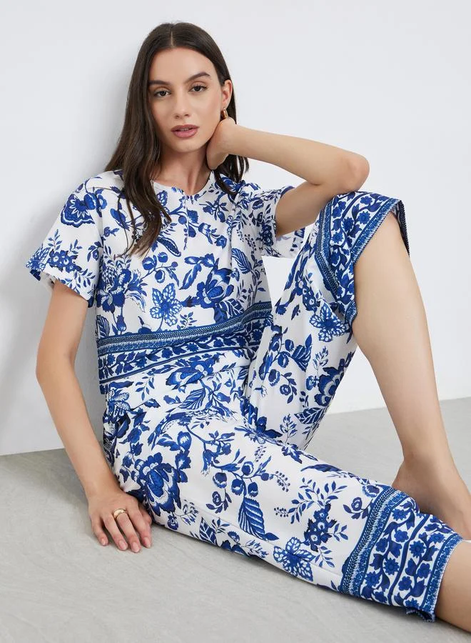 Take Two Take Two Allover Floral Printed Tops And Loose Pants Set