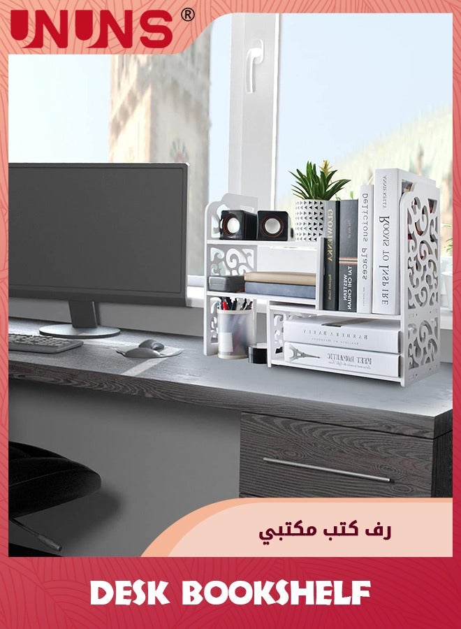 UNUNS Desktop Bookshelf,PVC Expandable Wood Desktop Bookshelf,Desktop Organizer Office Storage Rack,Free Style Rotation Display Shelf,Desk Top Shelfing,Home Decor - Image 2
