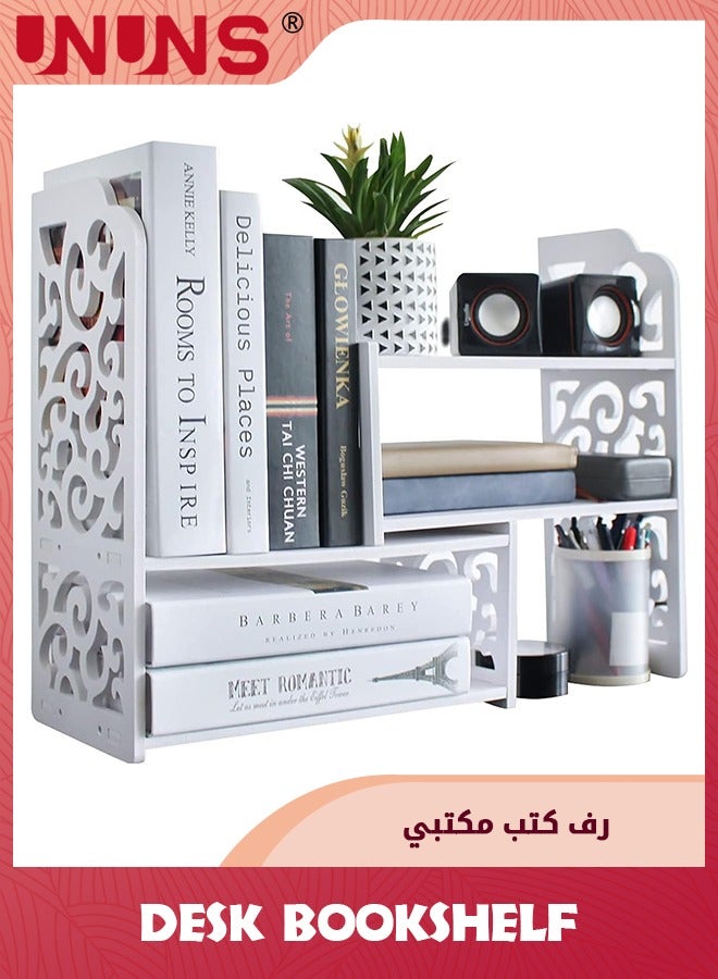 UNUNS Desktop Bookshelf,PVC Expandable Wood Desktop Bookshelf,Desktop Organizer Office Storage Rack,Free Style Rotation Display Shelf,Desk Top Shelfing,Home Decor - Image 1