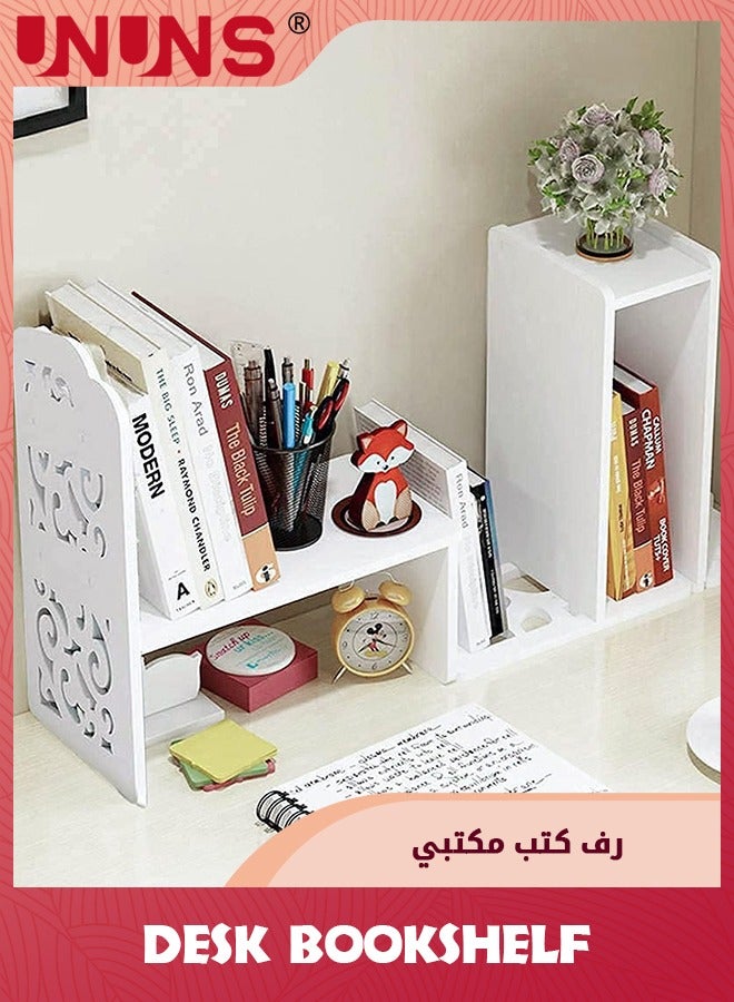 UNUNS Desktop Bookshelf,PVC Expandable Wood Desktop Bookshelf,Desktop Organizer Office Storage Rack,Free Style Rotation Display Shelf,Desk Top Shelfing,Home Decor - Image 3