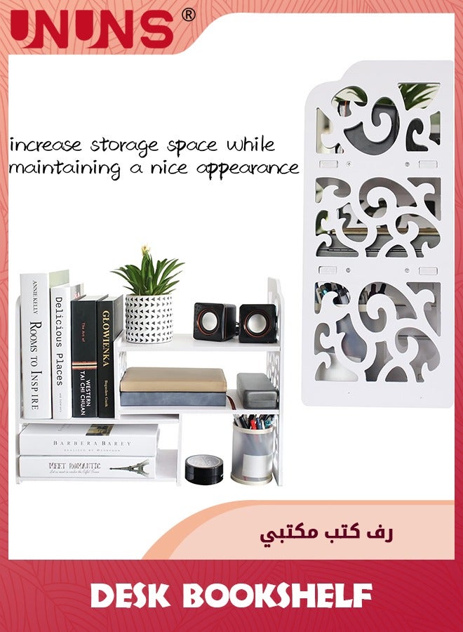 UNUNS Desktop Bookshelf,PVC Expandable Wood Desktop Bookshelf,Desktop Organizer Office Storage Rack,Free Style Rotation Display Shelf,Desk Top Shelfing,Home Decor - Image 4