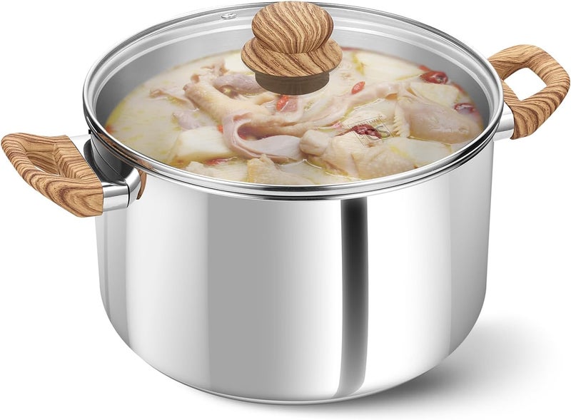 KOCH SYSTEME CS Stainless Steel Pot - 8 Quart Stainless Steel Stock Pot with Visible Lid, Steel Soup Pots with Heat-Resistant Bakelite Double Handle, Dishwasher Safe, Induction Compatible, 8QT - Image 1
