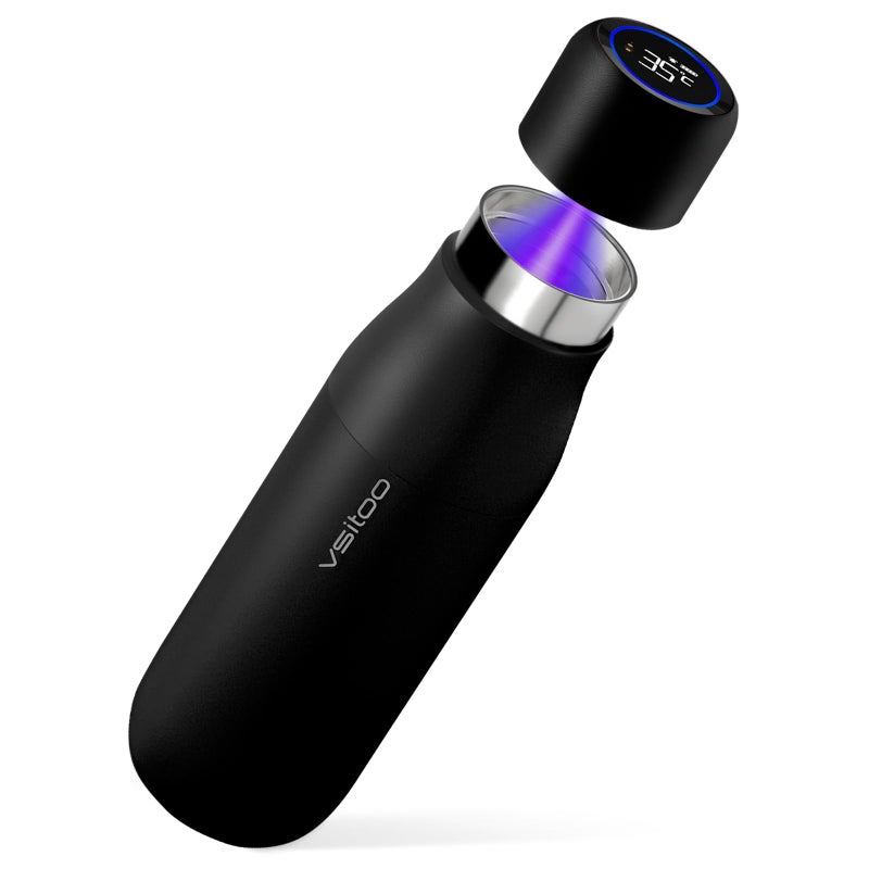 VSITOO 148oz Mini Smart SelfCleaning Water BottleSmall Insulated Stainless Steel Thermoses with AI SelfClean 30Day Battery Magnetic Charging for Travel Gym Office or Purse Black - Image 2