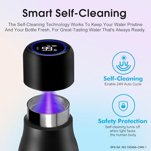 VSITOO 148oz Mini Smart SelfCleaning Water BottleSmall Insulated Stainless Steel Thermoses with AI SelfClean 30Day Battery Magnetic Charging for Travel Gym Office or Purse Black - Image 3