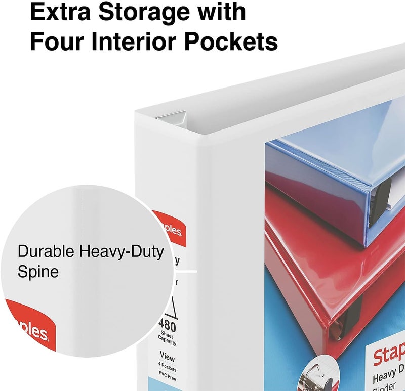 Staples Heavy Duty 2-Inch 3-Ring View Binder White - Image 4