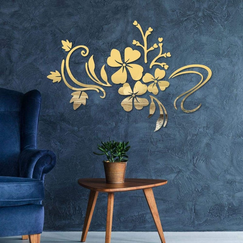 TOPINCN Mirror Wall Stickers Self Adhesive DIY Removable Mirror Plastic Flower Vine Art Wall Sticker Decoration Home Parlour Room DecalGolden