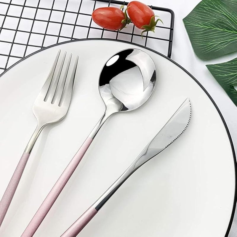 GJROAD Stainless Steel Silverware Set Includes Knife Fork and Spoon Utensils MirrorPolished Durable Flatware for Dining SilverPink - Image 4