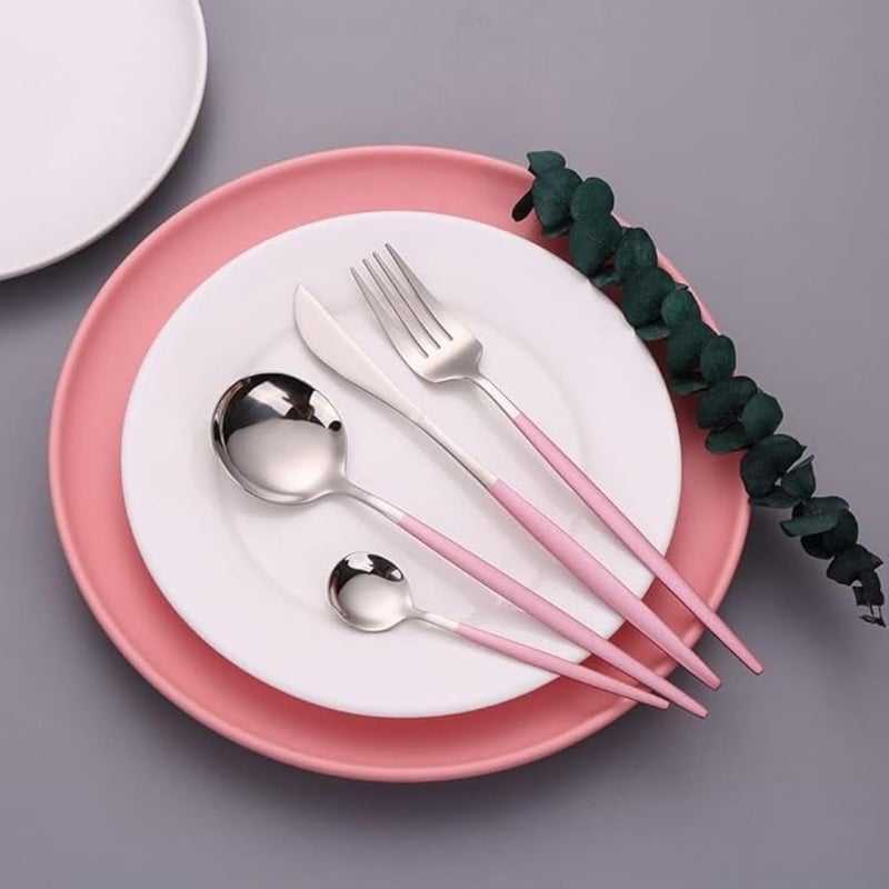 GJROAD Stainless Steel Silverware Set Includes Knife Fork and Spoon Utensils MirrorPolished Durable Flatware for Dining SilverPink - Image 2