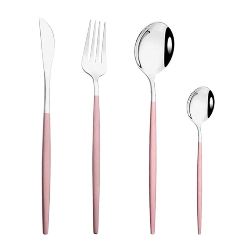 GJROAD Stainless Steel Silverware Set Includes Knife Fork and Spoon Utensils MirrorPolished Durable Flatware for Dining SilverPink - Image 1