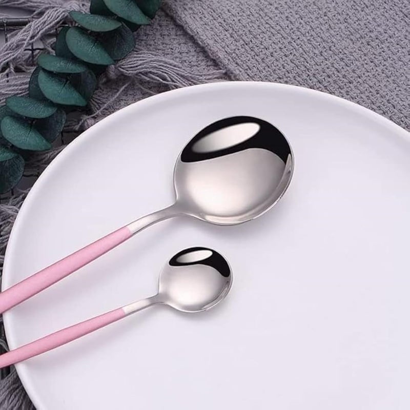 GJROAD Stainless Steel Silverware Set Includes Knife Fork and Spoon Utensils MirrorPolished Durable Flatware for Dining SilverPink - Image 3