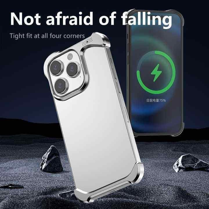 Tech Trendz Luxury Alien Irregular Aluminium Alloy Bumper Metal Corner Pad Anti-Fall Phone Case, Frameless Slim Design Cover for iPhone 16 Pro (Camera Ring Included) (Black) - Image 5