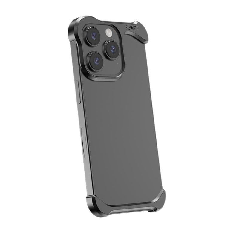Tech Trendz Luxury Alien Irregular Aluminium Alloy Bumper Metal Corner Pad Anti-Fall Phone Case, Frameless Slim Design Cover for iPhone 16 Pro (Camera Ring Included) (Black) - Image 1