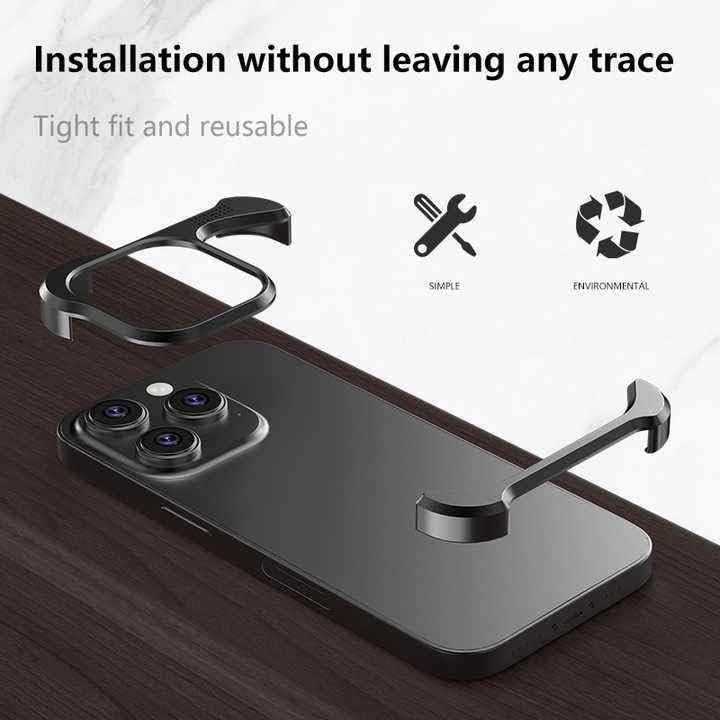 Tech Trendz Luxury Alien Irregular Aluminium Alloy Bumper Metal Corner Pad Anti-Fall Phone Case, Frameless Slim Design Cover for iPhone 16 Pro (Camera Ring Included) (Black) - Image 3