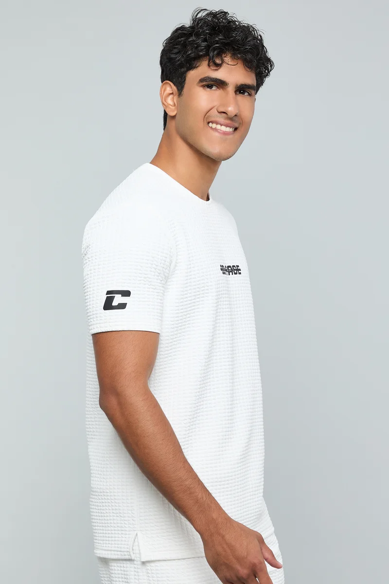 أر أند بي Textured T-Shirt with Crew Neck and Short Sleeves
