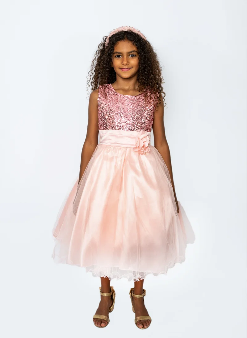 D'Daniela Sparkly Sequins and Flower Dress Pink