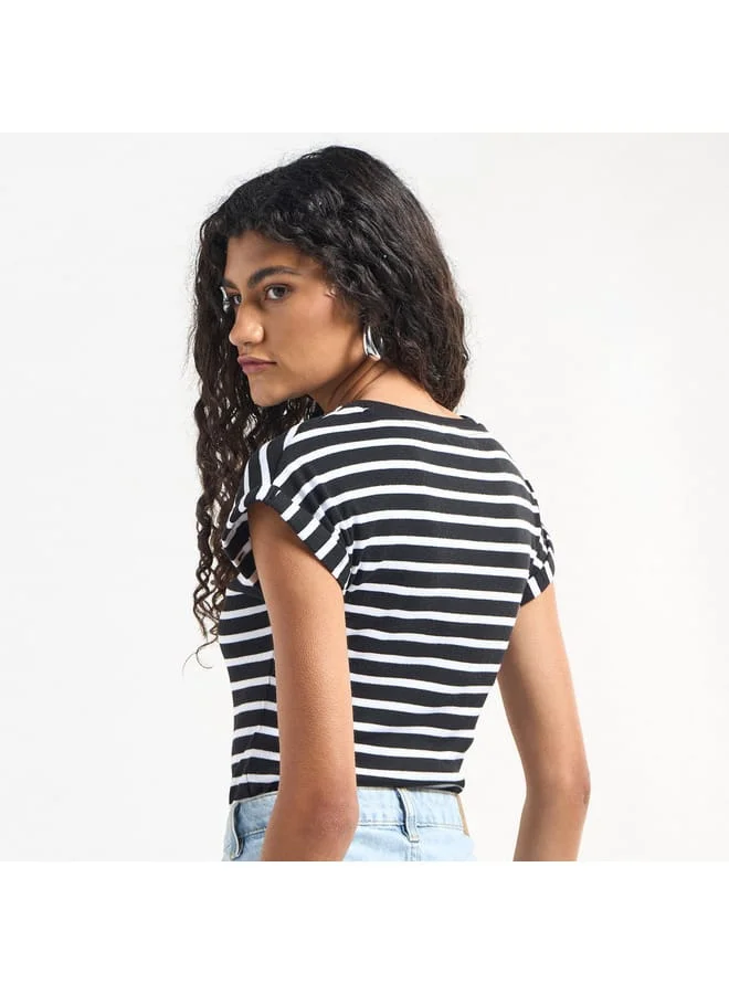 Splash FAV Striped Crew Neck Bodysuit with Extended Sleeves