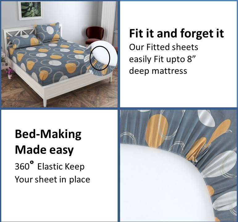 BSB HOME All-Season Printed Super Soft Light Weight 4 Pcs Bedding Set 1 King Size Elastic Fitted Bedsheet 2 Pillow Covers Along with Comforter-Ac Blanket/Quilt-King,220 GSM|Grey & White,Cotton,180 Tc - Image 2
