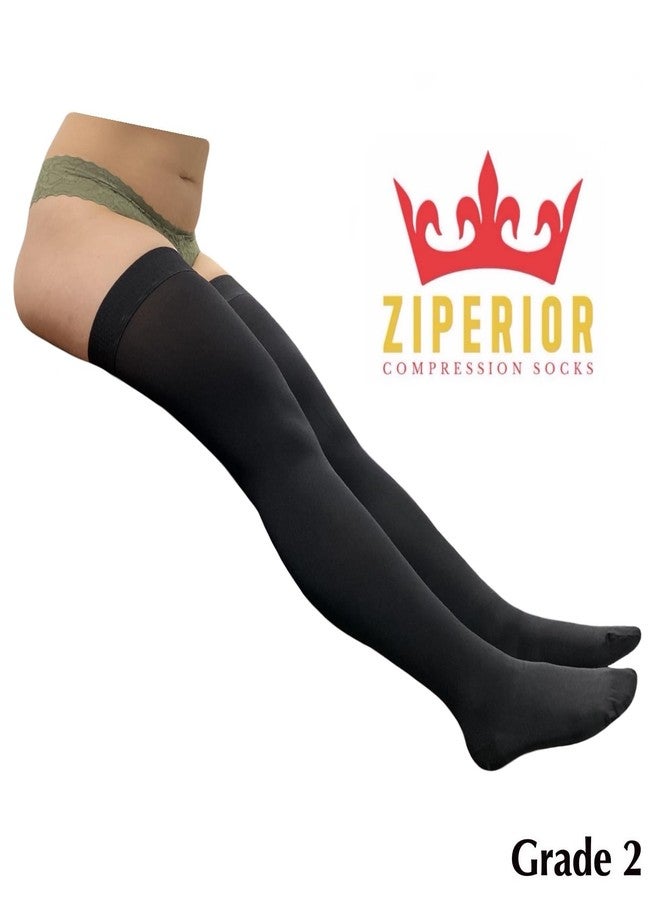 Ziperior جوارب ضاغطة مغلقة من الأمام بضغط 20-30 مم زئبق، بسحاب داخلي للساق، واسعة تصل إلى أعلى الفخذ (أسود، مقاس 5XL) - Image 3