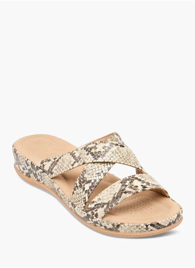 فلورا بيلا من شو إكسبرس Women Textured Cross Strap Slip-On Sandals