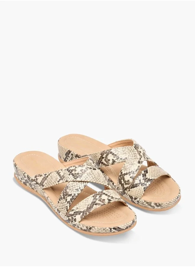 فلورا بيلا من شو إكسبرس Women Textured Cross Strap Slip-On Sandals