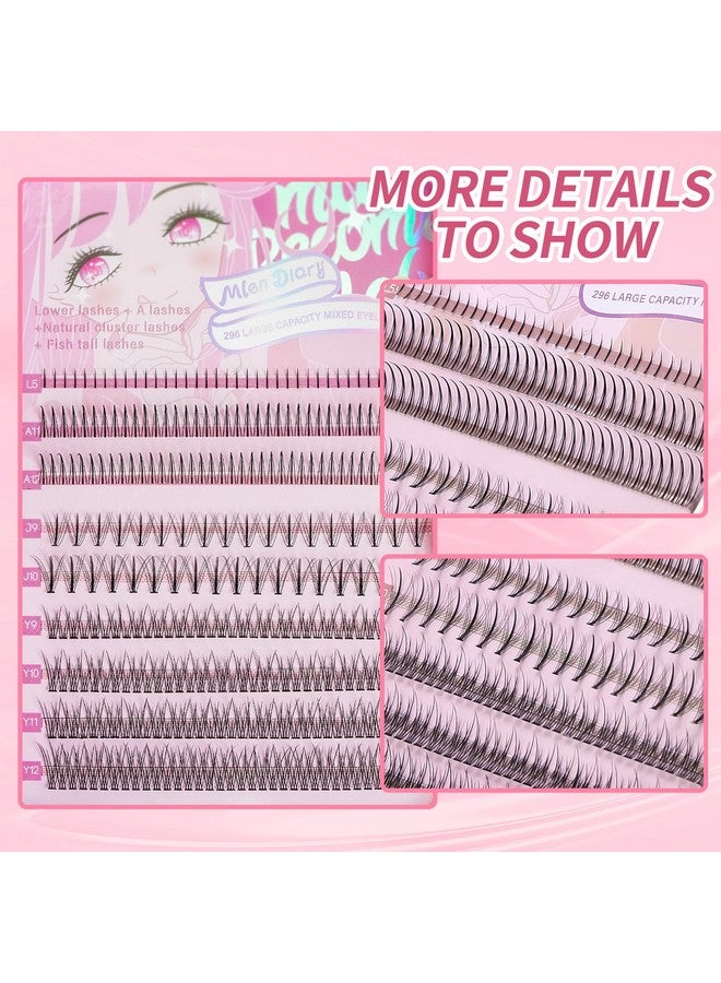 MLEN DIARY Manga Individual Lashes 296 Clusters Lashes 9 13Mm Individual Lashes Natural Look Diy Eyelash Extension Kit With Glue - Image 3