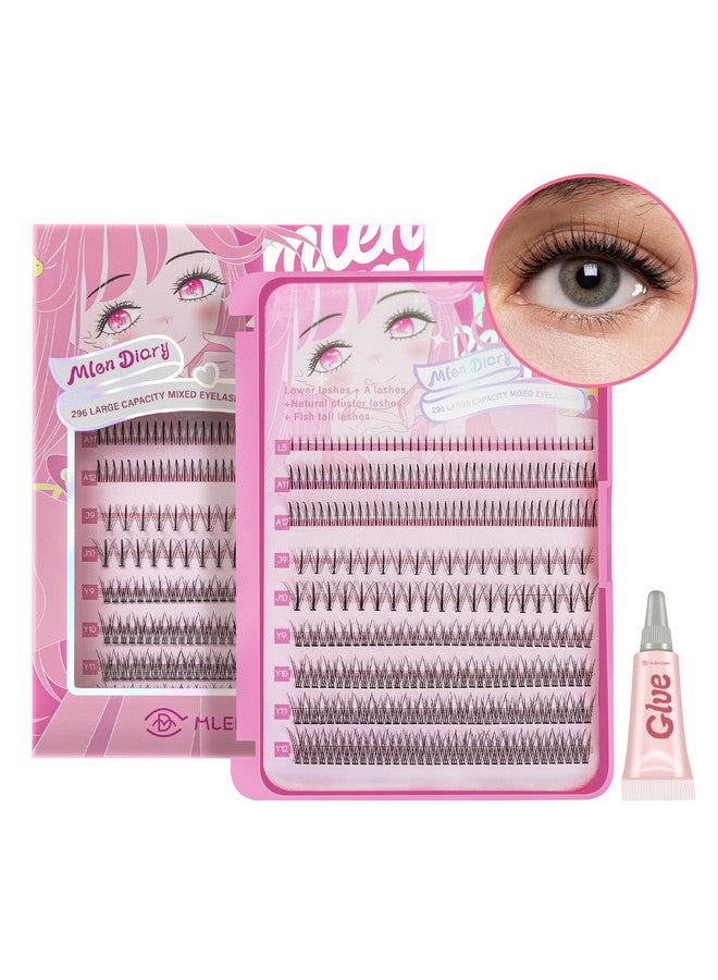 MLEN DIARY Manga Individual Lashes 296 Clusters Lashes 9 13Mm Individual Lashes Natural Look Diy Eyelash Extension Kit With Glue - Image 2
