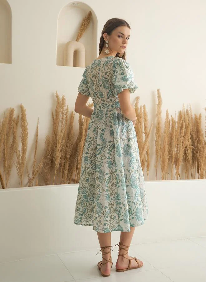 sanskrutihomes Sanskrutihomes Floral Printed Pure Cotton A-Line Midi Dress