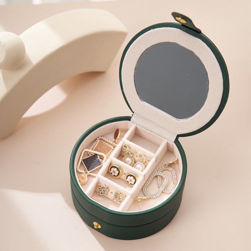 PU Leather Jewelry Box Leather Organizer Multi Layer Portable Rings and Earrings Organizer 11 x 11 x 5.8 cm White - Image 2