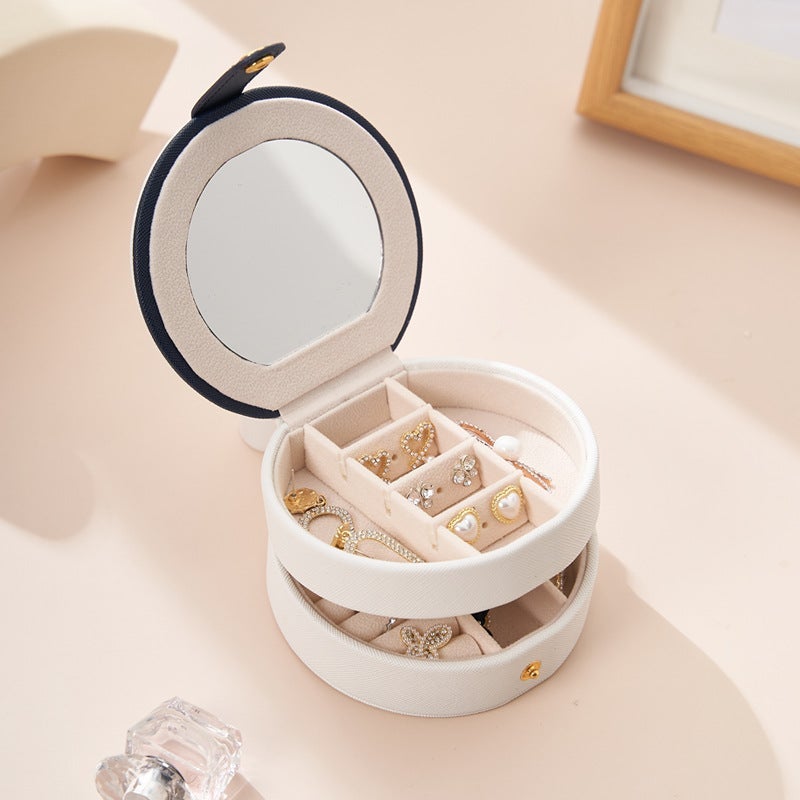PU Leather Jewelry Box Leather Organizer Multi Layer Portable Rings and Earrings Organizer 11 x 11 x 5.8 cm White - Image 5