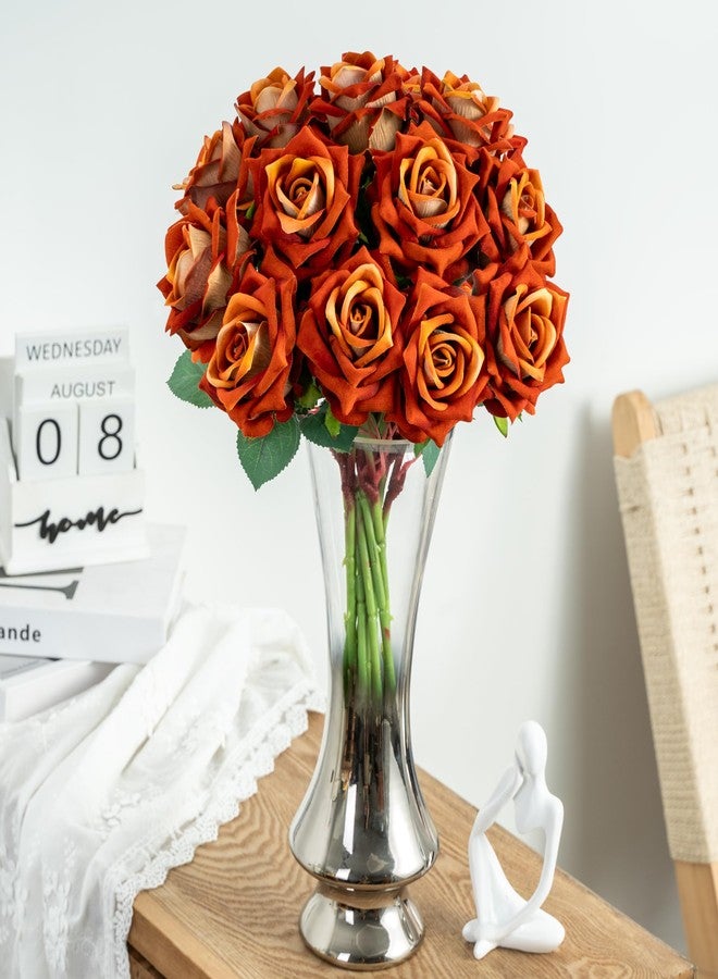 Ttranewsoo Fake Roses Faux Flowers Silk Roses Artificial Roses with Stems Realistic Artificial Flowers 16.5In Suitable for Indoor Home Decoration DIY Bouquet Wedding Decor Party Decor (Orange) 12PCS - Image 4