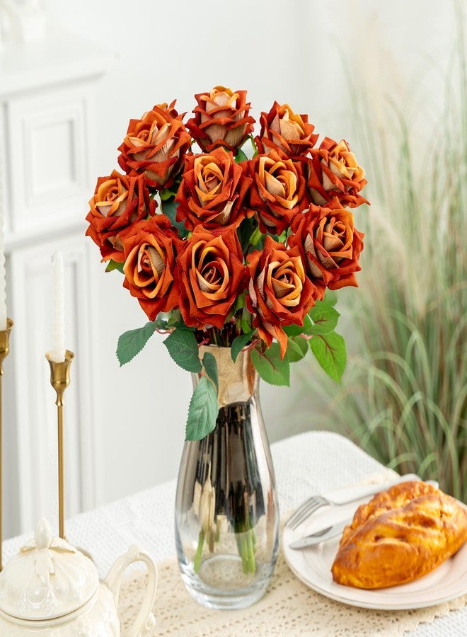 Ttranewsoo Fake Roses Faux Flowers Silk Roses Artificial Roses with Stems Realistic Artificial Flowers 16.5In Suitable for Indoor Home Decoration DIY Bouquet Wedding Decor Party Decor (Orange) 12PCS - Image 3