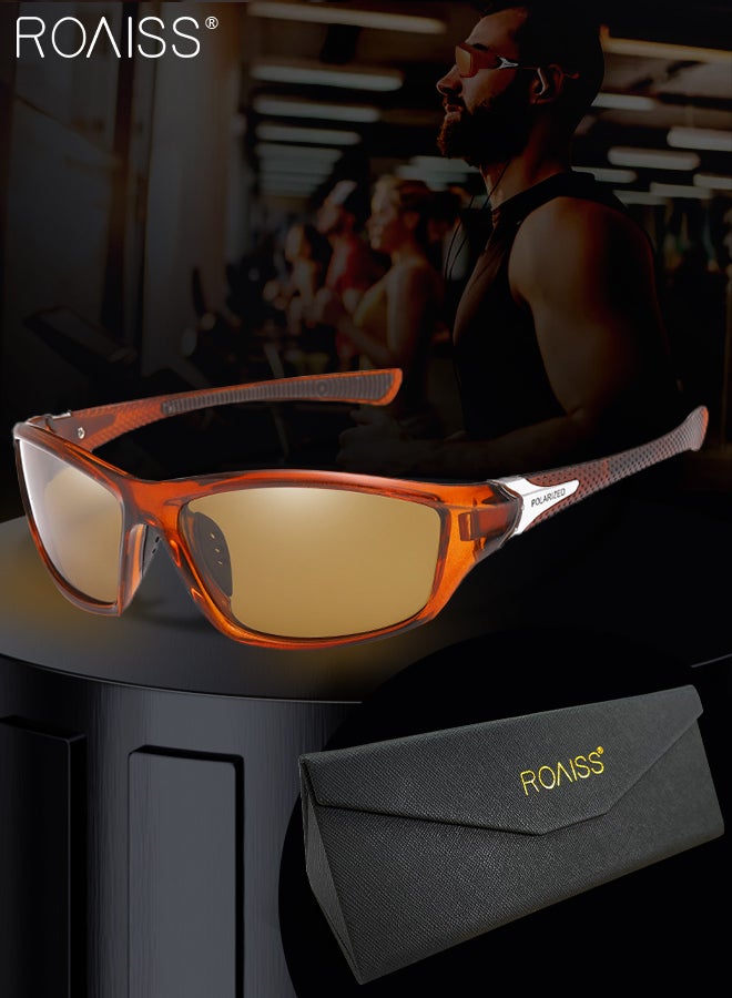 roaiss Polarized  Outdoor Sports Sunglasses for Men Women, UV400 Protection Cycling Glasses with PC Frame and Brown Lens, Goggles for Baseball Running Fishing Golf 63mm - Image 1