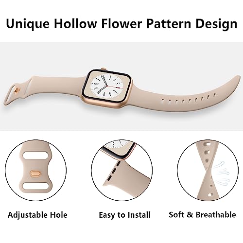 Mugust Sport Bands Compatible with Apple Watch Band 45mm 44mm 42mm, Soft Silicone Correa Wristband Replacement Strap Compatible for Apple Watch Ultra 2/Ultra SE/SE 2 iWatch Series 9 8 7 6 5 4 3 Women Men, - Image 4