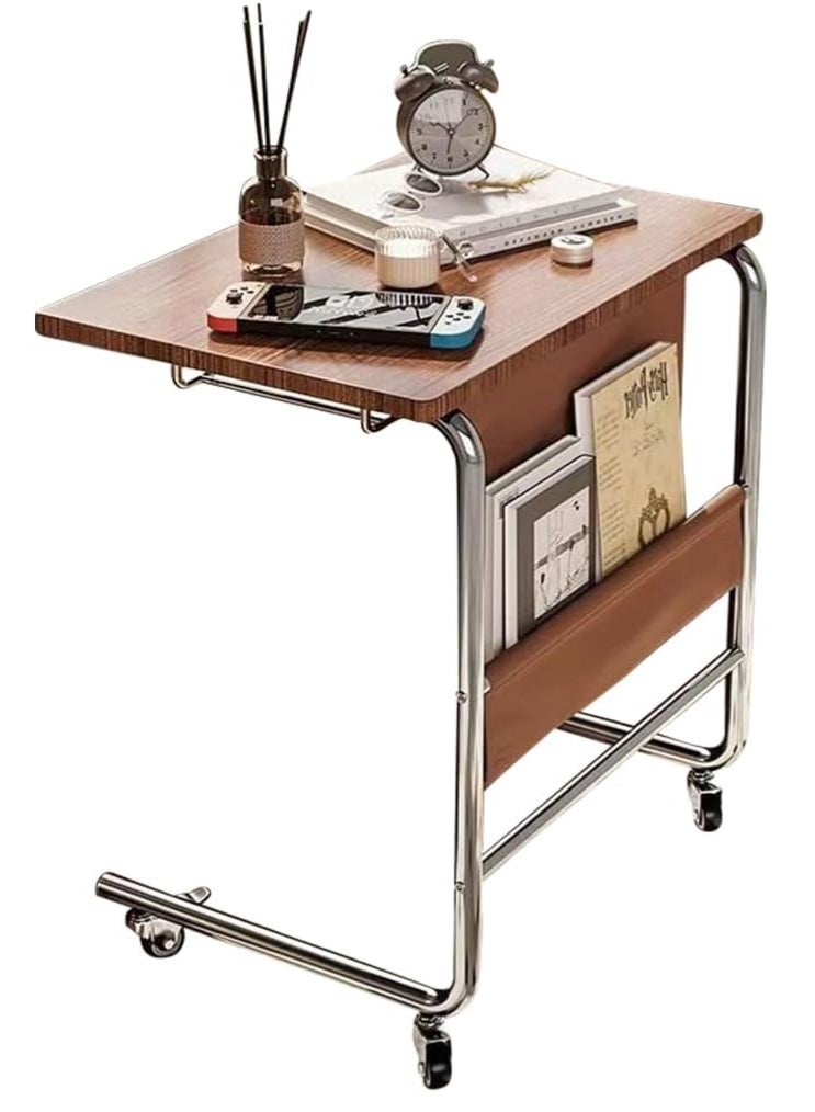 موندا طاولة جانبية على شكل حرف C مع عجلات، طاولة جانبية على شكل حرف C للأريكة والأريكة مع حقيبة تخزين من البولي يوريثان، طاولات قابلة للإمالة لأجهزة الكمبيوتر المحمول لغرفة المعيشة وغرفة النوم (بني) - Image 2