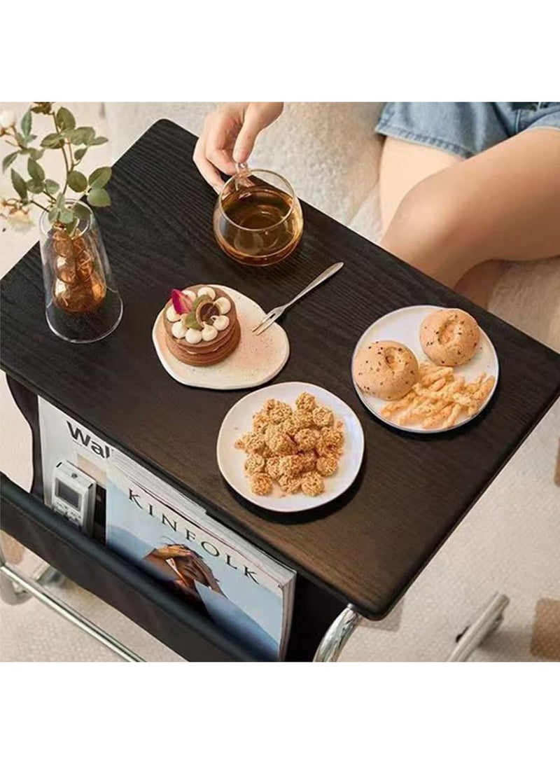 موندا طاولة جانبية على شكل حرف C مع عجلات، طاولة جانبية على شكل حرف C للأريكة والأريكة مع حقيبة تخزين من البولي يوريثان، طاولات قابلة للإمالة لأجهزة الكمبيوتر المحمول لغرفة المعيشة وغرفة النوم (بني) - Image 3