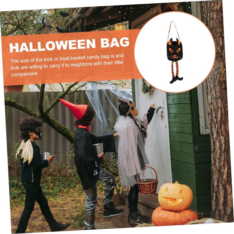 Halloween Themed Long Legged Cat Candy Bucket and Reliable Trick Treat Bag for Halloween Parties and Candy Holding - Image 1