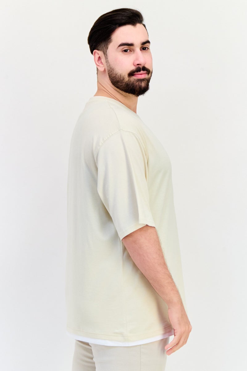 Celio Men Crew Neck Short Sleeve Solid T Shirt, Beige - Image 2