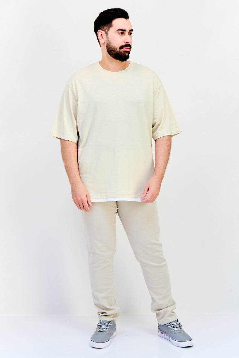 Celio Men Crew Neck Short Sleeve Solid T Shirt, Beige - Image 4