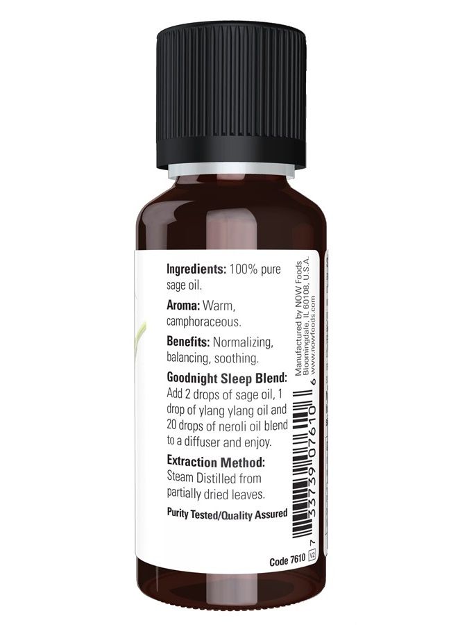 now Essential Oils, Sage Oil, Normalizing Aromatherapy Scent, Steam Distilled, 100% Pure, Vegan, Child Resistant Cap, 1-Ounce - Image 2
